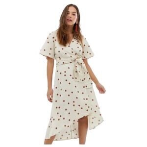 Moon River linen blend polka dot midi wrap dress SIZE MEDIUM